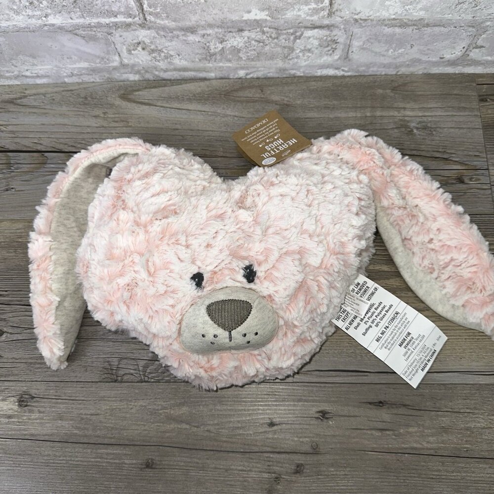 NEW DEMDACO Heartful Hugs Weighted Plush Animal Heart Pillow Pink Bunny # 3756